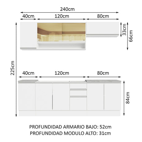 Cocina Integral Glamy Blanco 240x225cm con Mesón de Madera - Cocinas | Bylmo
