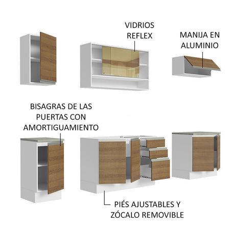 Cocina Integral Glamy Blanco y Marron 240x225cm con Mesón de Madera - Cocinas | Bylmo