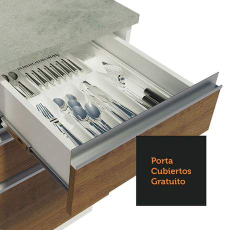 Cocina Integral Glamy Blanco y Marron 240x225cm con Mesón de Madera - Cocinas | Bylmo