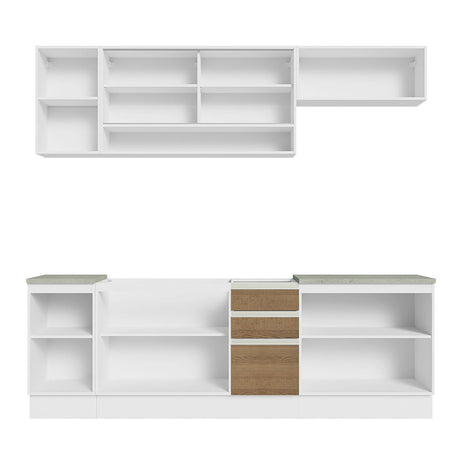 Cocina Integral Glamy Blanco y Marron 240x225cm con Mesón de Madera - Cocinas | Bylmo
