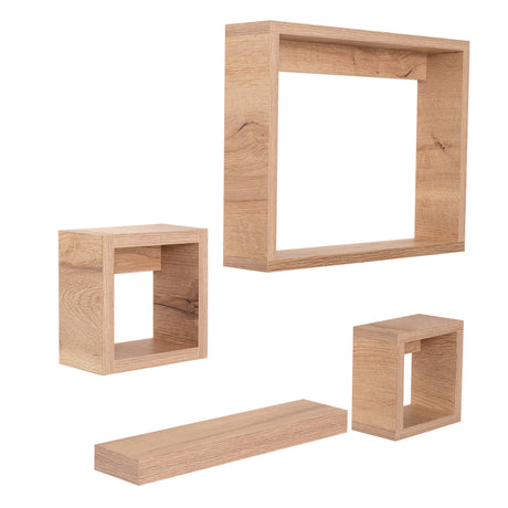 Set de 4 Repisas Amelia Cafe Claro Rectangular Flotantes de Diferentes Medidas - Repisas y Percheros | Bylmo