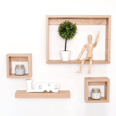 Set de 4 Repisas Amelia Cafe Claro Rectangular Flotantes de Diferentes Medidas - Repisas y Percheros | Bylmo