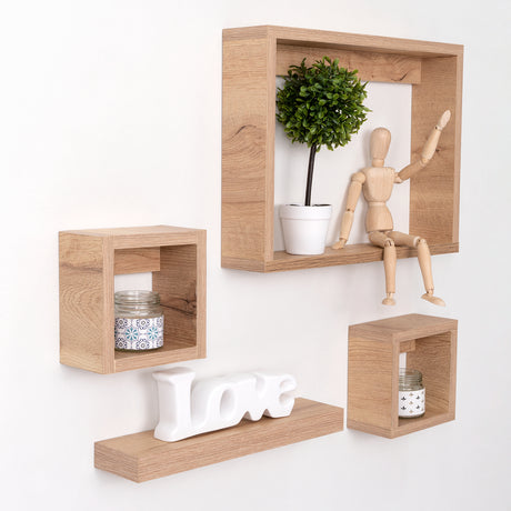 Set de 4 Repisas Amelia Cafe Claro Rectangular Flotantes de Diferentes Medidas - Repisas y Percheros | Bylmo