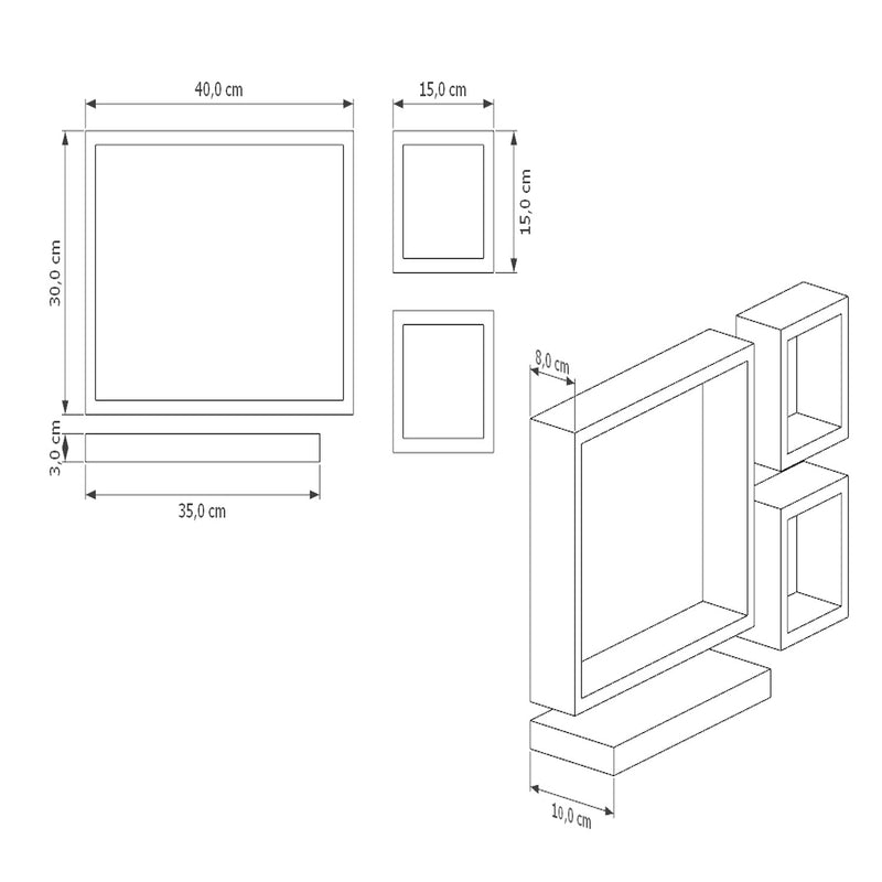 Set De 4 Repisas Amelia Cafe Claro Rectangular Flotantes De Diferentes Medidas