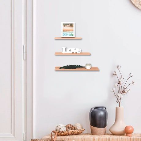 Set de 3 Repisas Balluci Cafe Claro Rectangular Flotantes de Diferentes Medidas - Repisas y Percheros | Bylmo