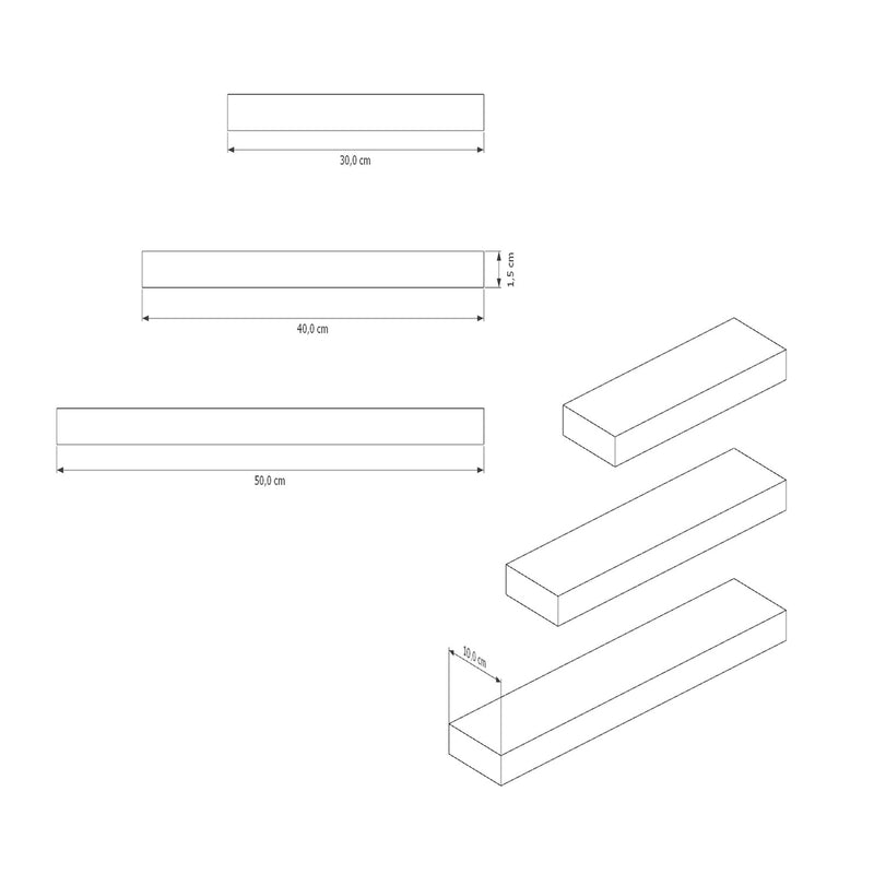 Set De 3 Repisas Balluci Cafe Claro Rectangular Flotantes De Diferentes Medidas