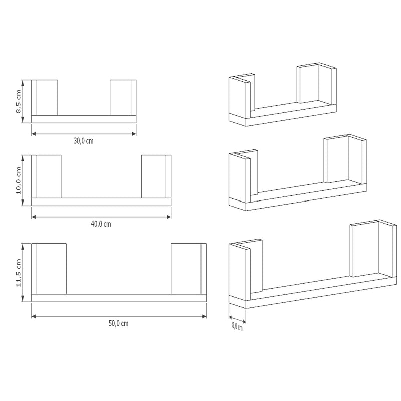 Set De 3 Repisas Eva Cafe Claro Irregular Flotantes De Diferentes Medidas