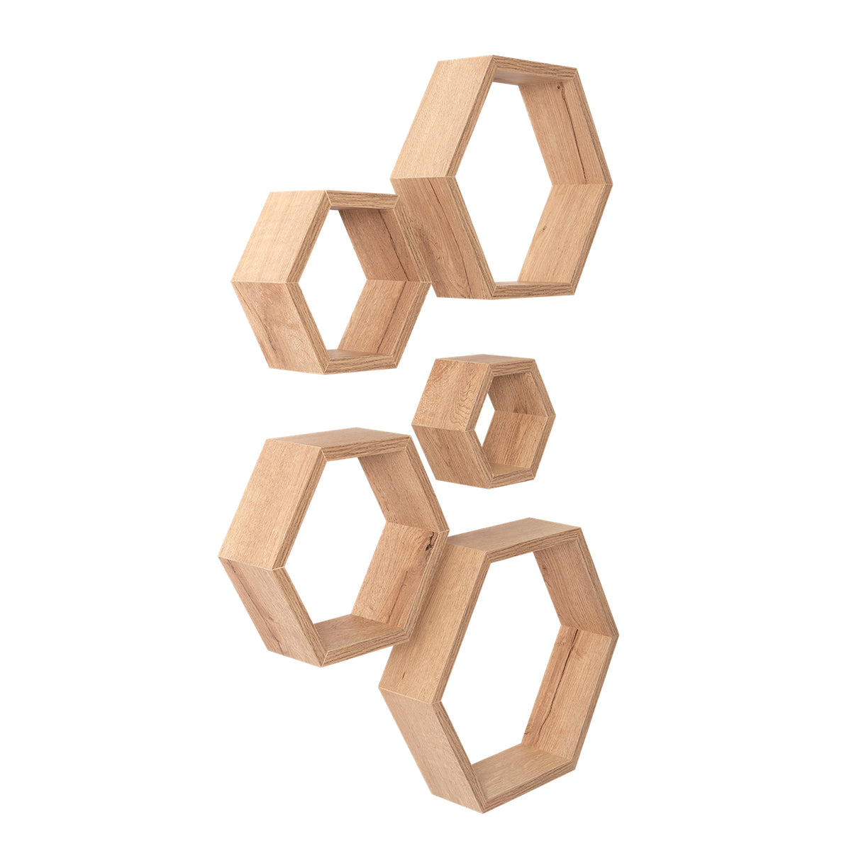 Set de 5 Repisas Grace Cafe Claro Hexagonal Flotantes de Diferentes Medidas - Repisas y Percheros | Bylmo
