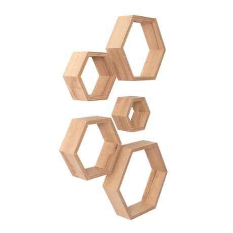 Set de 5 Repisas Grace Cafe Claro Hexagonal Flotantes de Diferentes Medidas - Repisas y Percheros | Bylmo