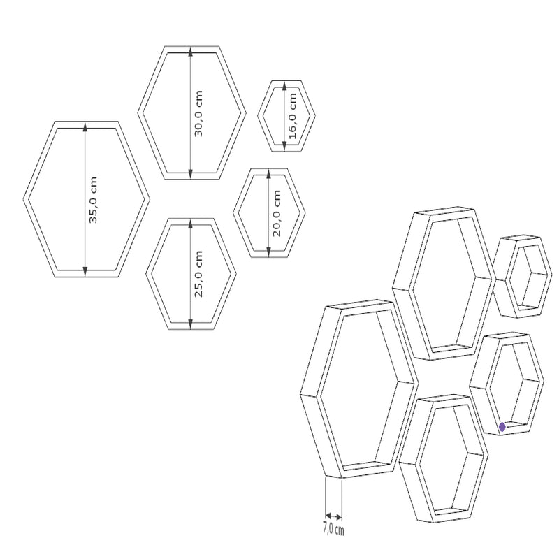 Set De 5 Repisas Grace Cafe Claro Hexagonal Flotantes De Diferentes Medidas