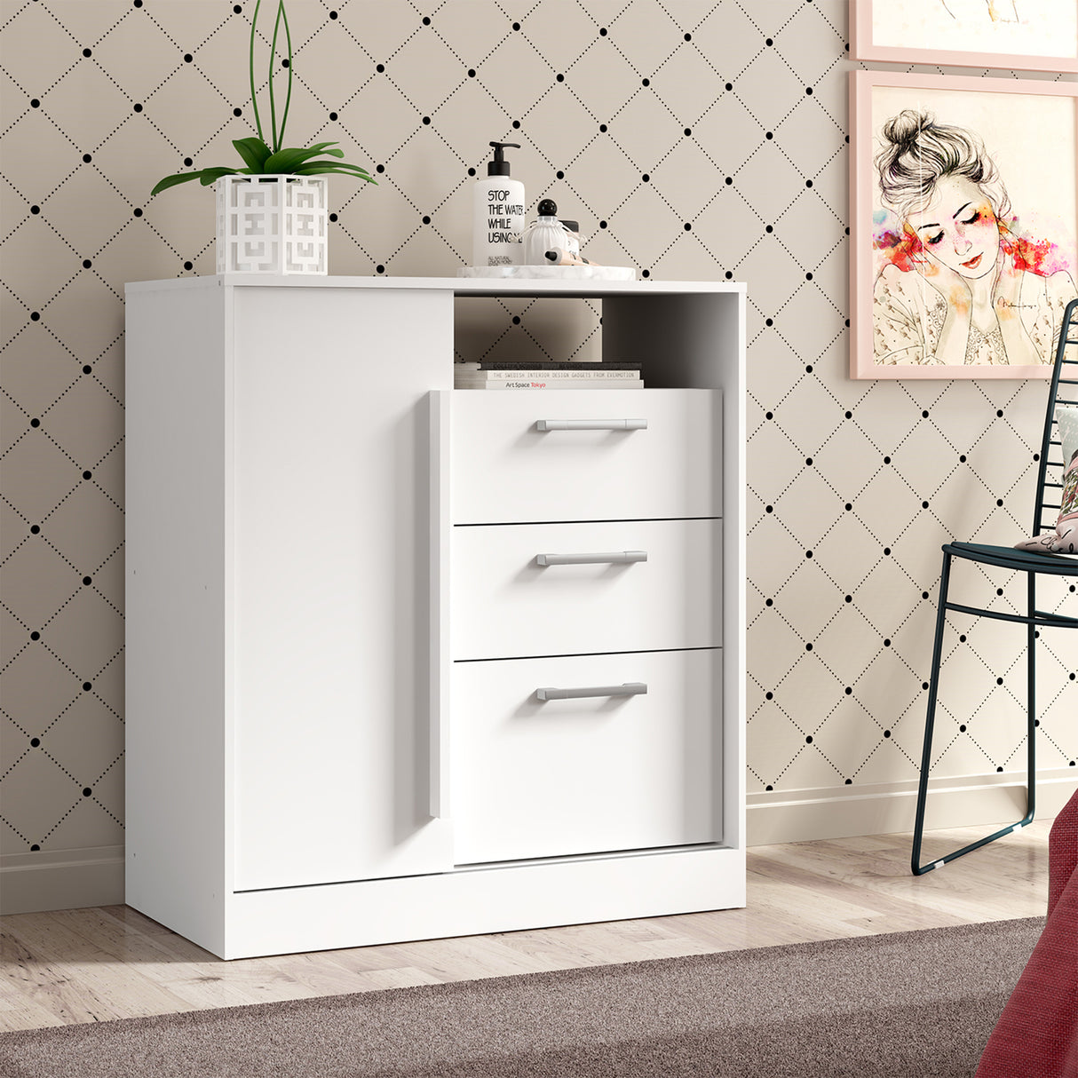 Cajonera Zaraza Blanco 80x92cm con Tres Cajones - Cajoneras y Comodas | Bylmo