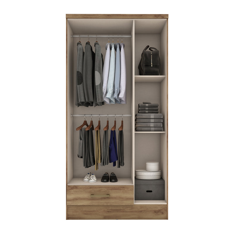 Closet Munari Noce 90x182cm Con Un Cajón Y Dos Entrepaños