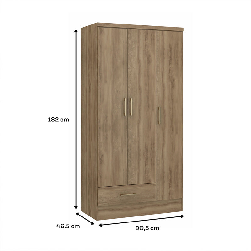 Closet Munari Noce 90x182cm Con Un Cajón Y Dos Entrepaños