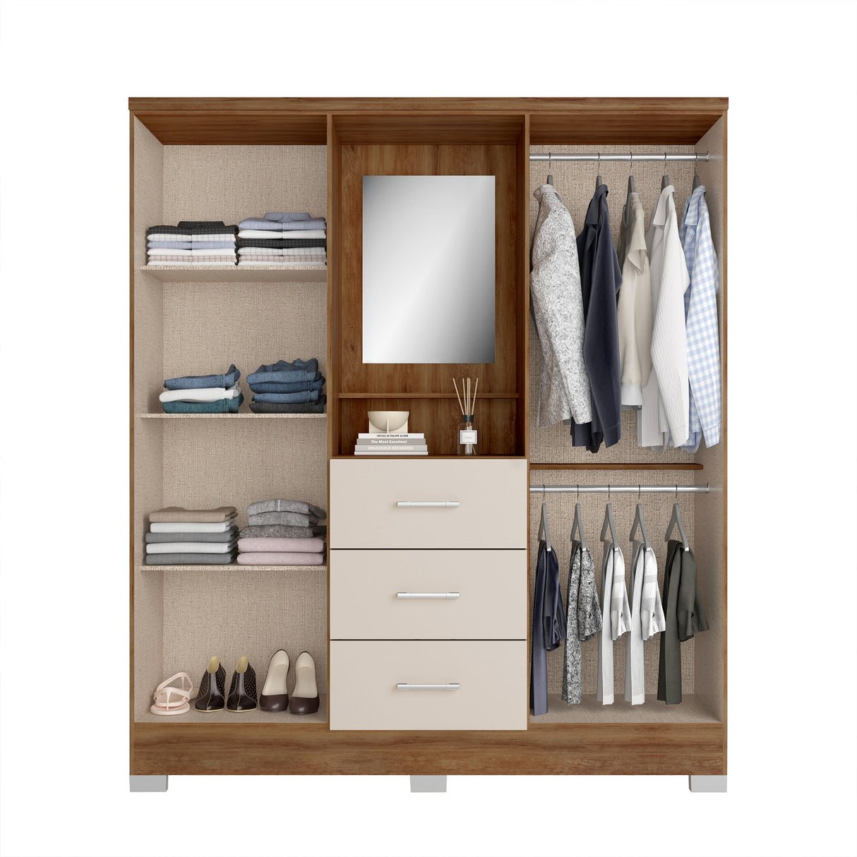 Closet Munari Freijo 160x198cm Con Tres Cajones Y Tres Entrepaños - Closets | Bylmo