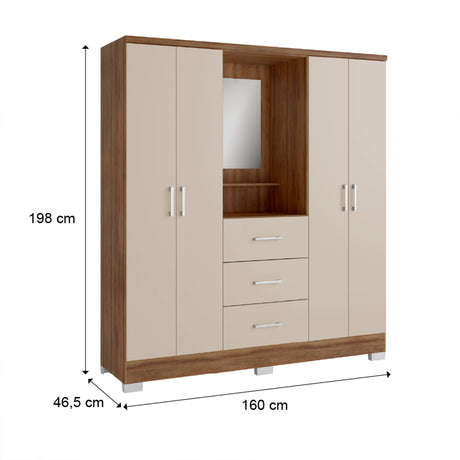 Closet Munari Freijo 160x198cm Con Tres Cajones Y Tres Entrepaños - Closets | Bylmo