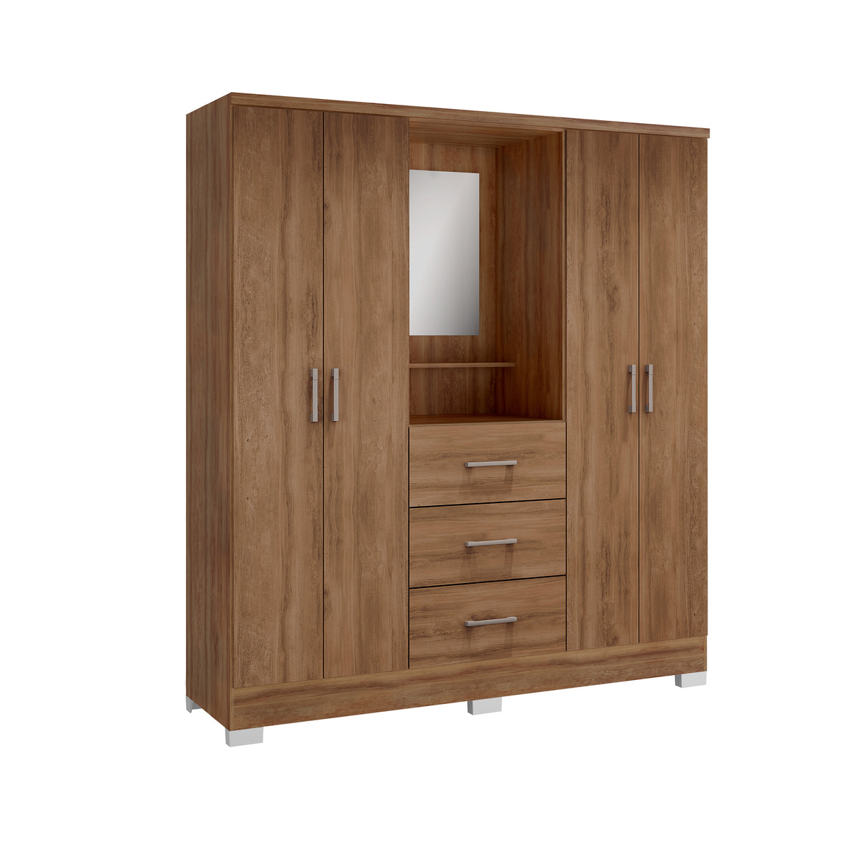 Closet Munari Freijo y Beige 160x198cm Con Tres Cajones y Cuatro Entrepaños - Closets | Bylmo