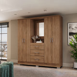 Closet Munari Freijo y Beige 160x198cm Con Tres Cajones y Cuatro Entrepaños - Closets | Bylmo