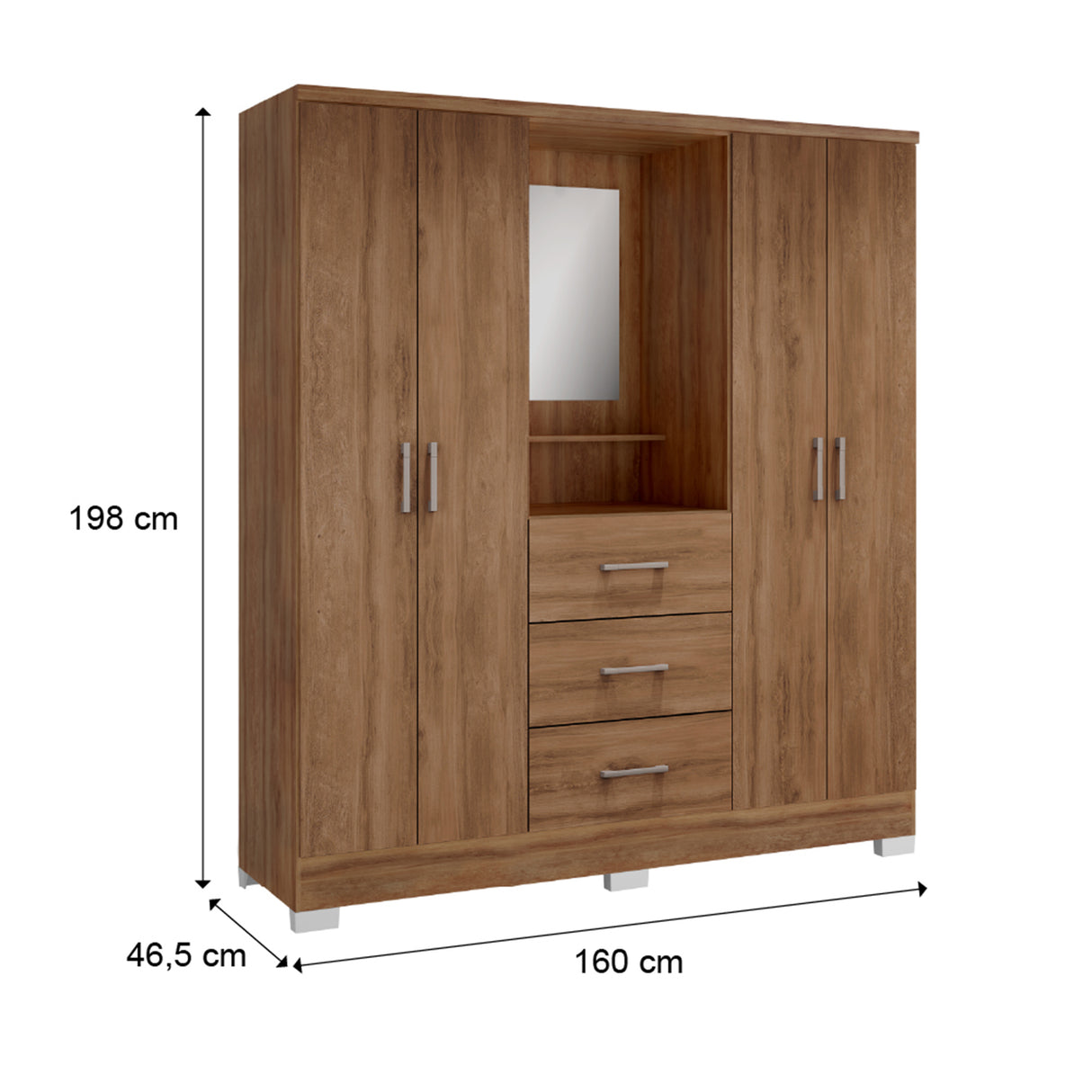 Closet Munari Freijo y Beige 160x198cm Con Tres Cajones y Cuatro Entrepaños - Closets | Bylmo