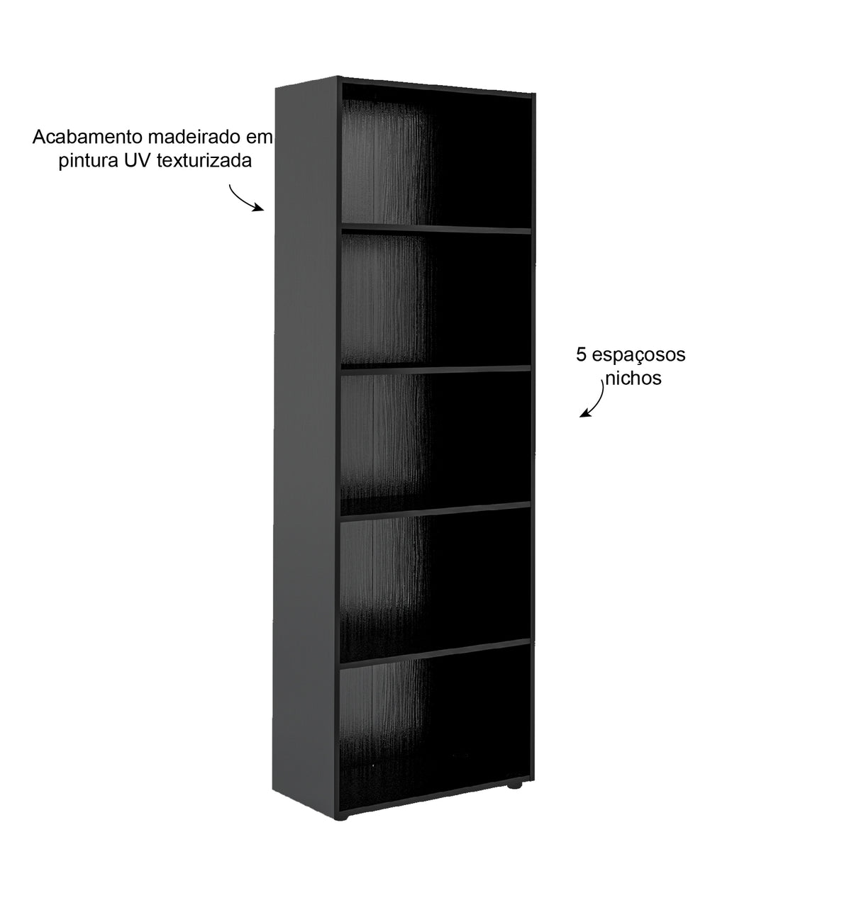 Biblioteca Multy Negro 60x180cm Rectangular con 4 Entrepaños - Bibliotecas y Estanterías | Bylmo