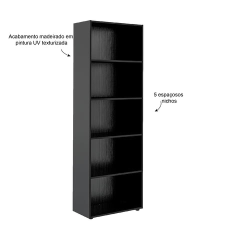 Biblioteca Multy Negro 60x180cm Rectangular con 4 Entrepaños - Bibliotecas y Estanterías | Bylmo