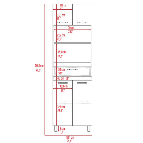 Módulo Microondas Caribe Blanco 62.1x200cm con Patas - Alacenas y Muebles Microondas | Bylmo