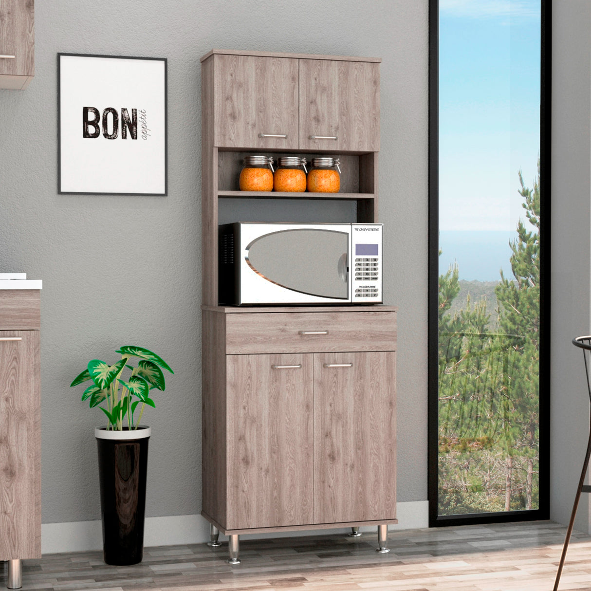 Alacena Della 60 Ceniza 60x169cm con Patas - Alacenas y Muebles Microondas | Bylmo