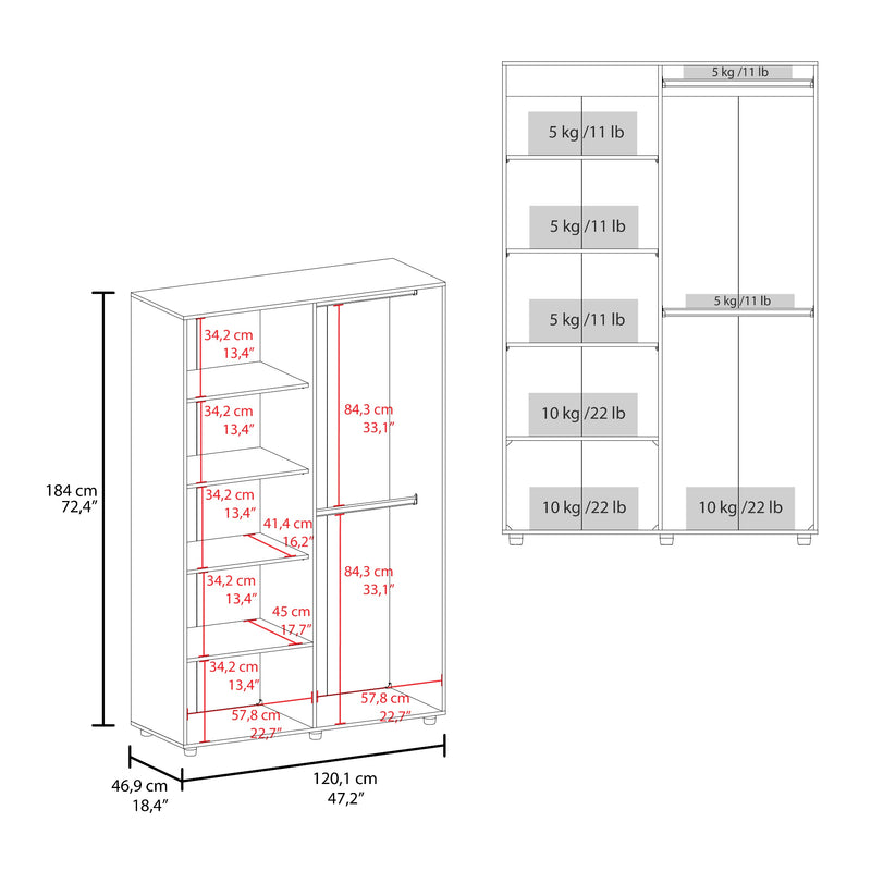 Closet Eco 120 Blanco 120.1x184cm Con Seis Compartimientos