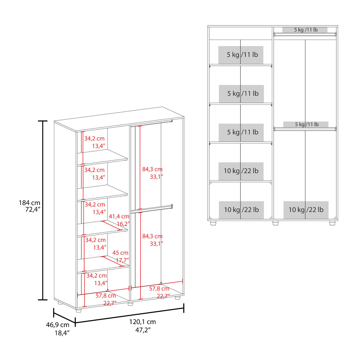 Closet Eco 120 Wengue 120.1x184cm Con Seis Compartimientos - Closets | Bylmo