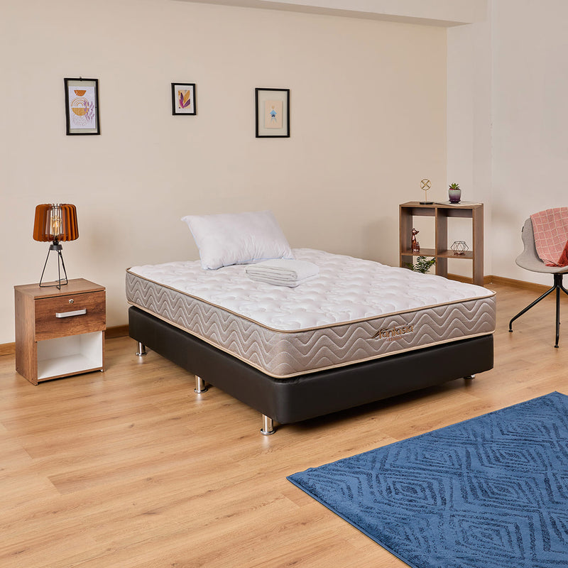 Combo Base Cama Y Colchón Litium Sencillo 100x190cm Negro Medio Firme Ortopédico