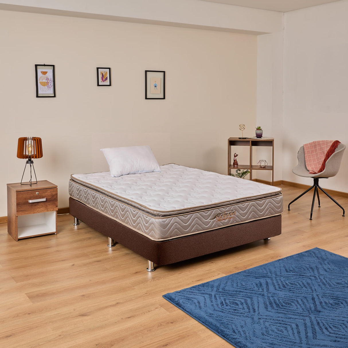 Combo Base Cama y Colchón Litium Pillow Semidoble 120x190cm Cafe Medio Firme Ortopédico - Colchones | Bylmo