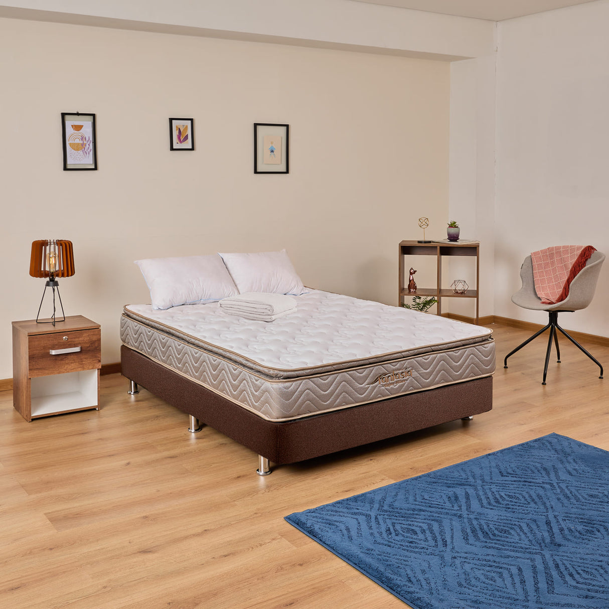 Combo Base Cama y Colchón Litium Pillow Doble 140x190cm Cafe Medio Firme Ortopédico - Colchones | Bylmo