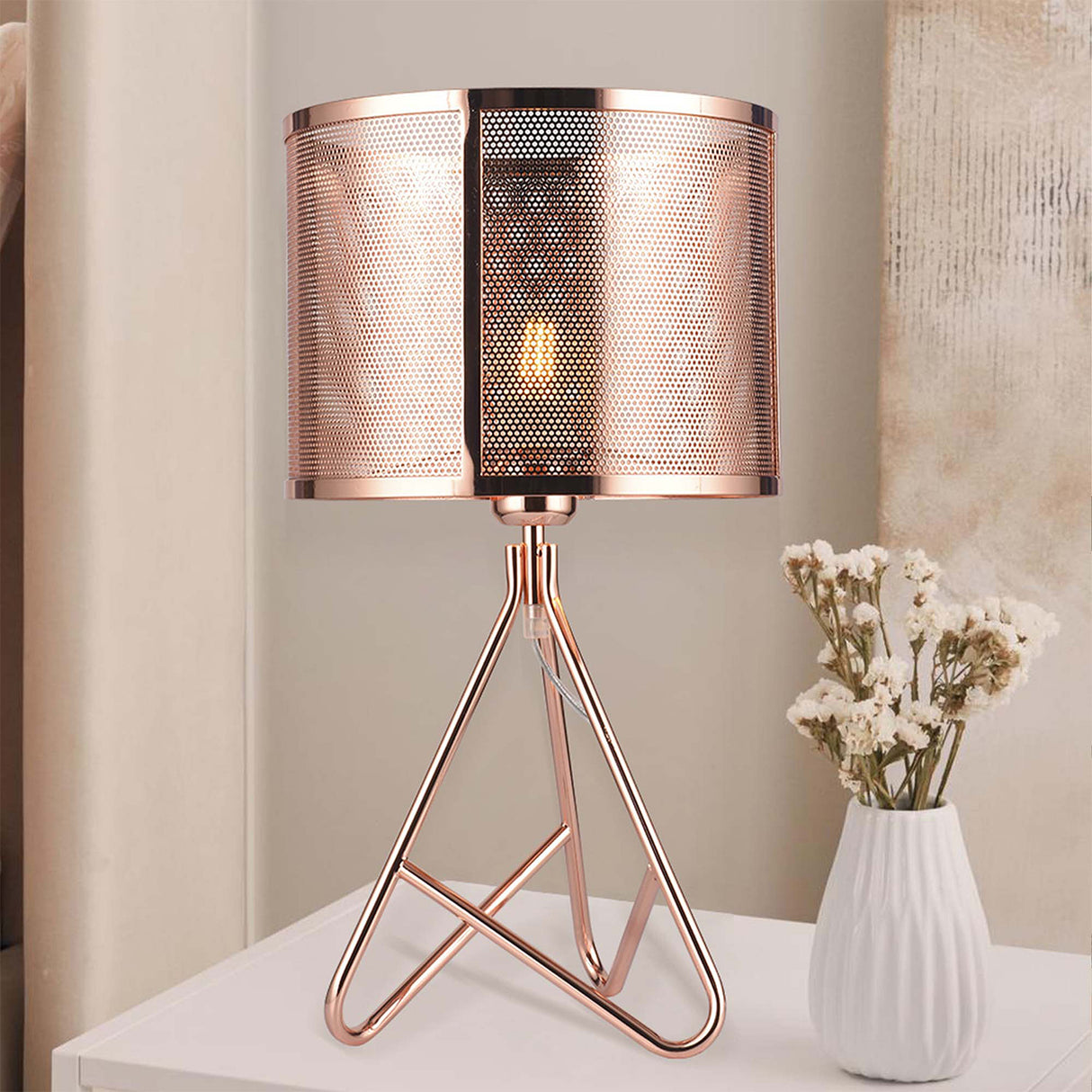 Lámpara De Mesa Yuna Oro Rosa 25x45cm Con Bombilla LED - Iluminacion | Bylmo