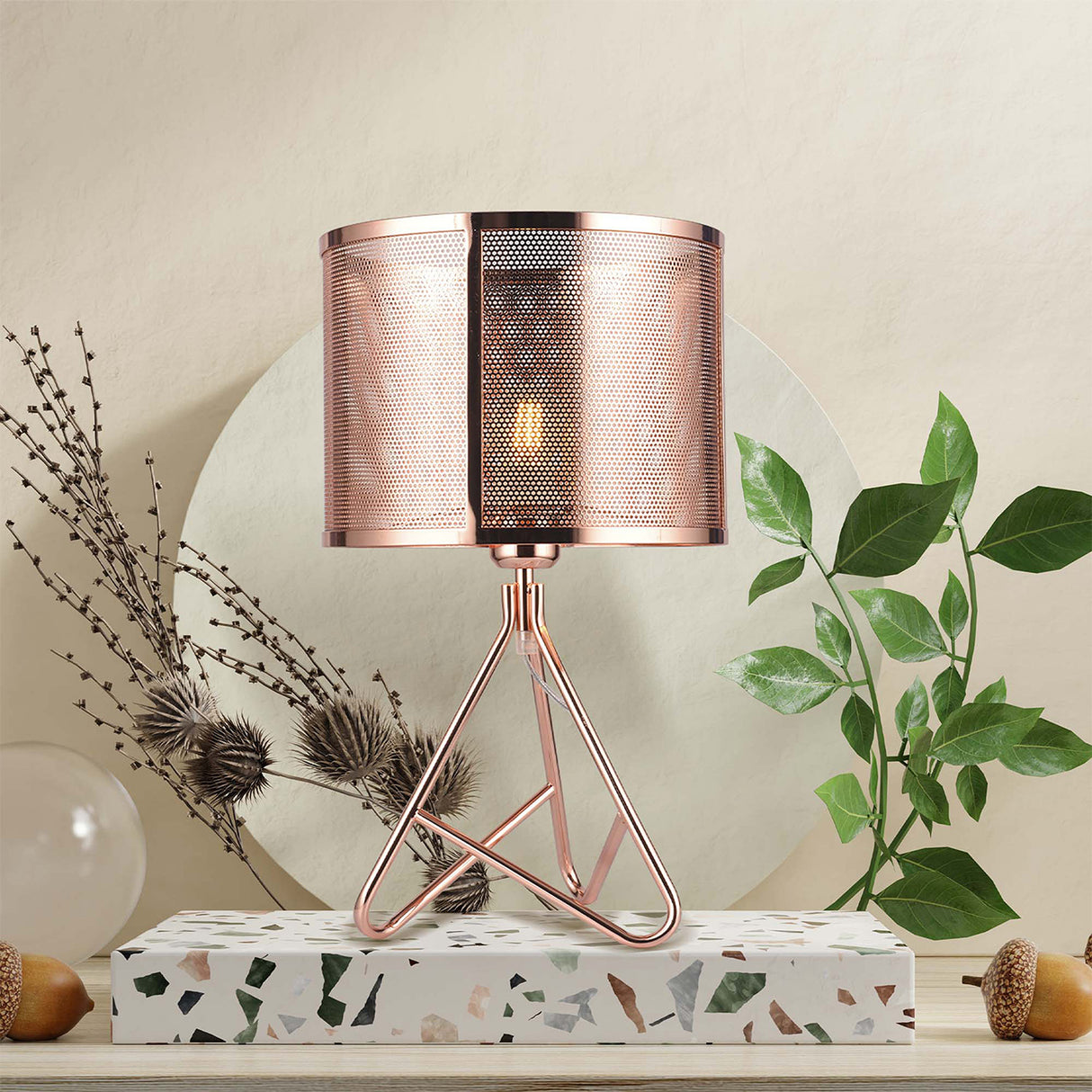 Lámpara De Mesa Yuna Oro Rosa 25x45cm Con Bombilla LED - Iluminacion | Bylmo