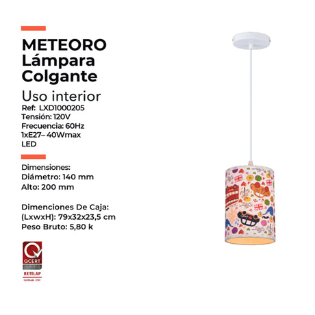 Lámpara Colgante Meteoro Multicolor 14x120cm de Techo con Bombilla - Iluminacion | Bylmo