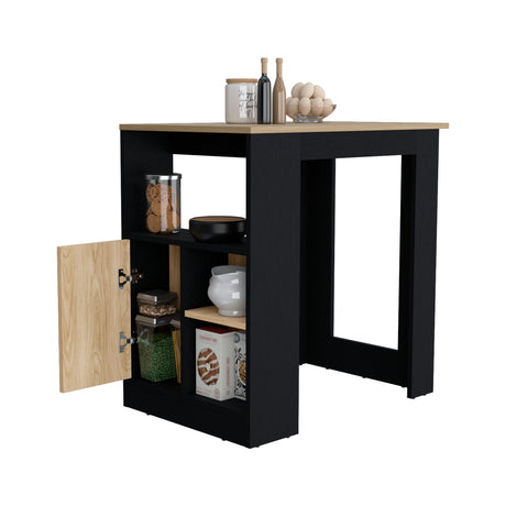 Isla de Cocina Stirling Wengue y Fresno Europeo 92x91.3cm con Mesón de Madera - Barras y Muebles Auxiliares | Bylmo