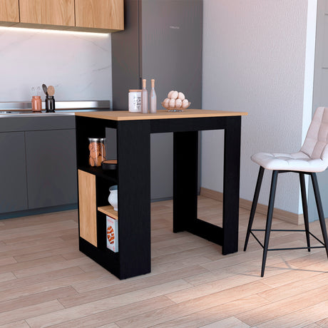 Isla de Cocina Stirling Wengue y Fresno Europeo 92x91.3cm con Mesón de Madera - Barras y Muebles Auxiliares | Bylmo