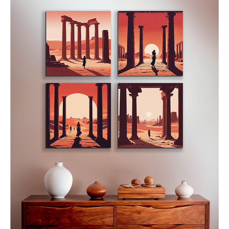 Set 4 Cuadros Decorativos Impreso Atardecer 43x43cm