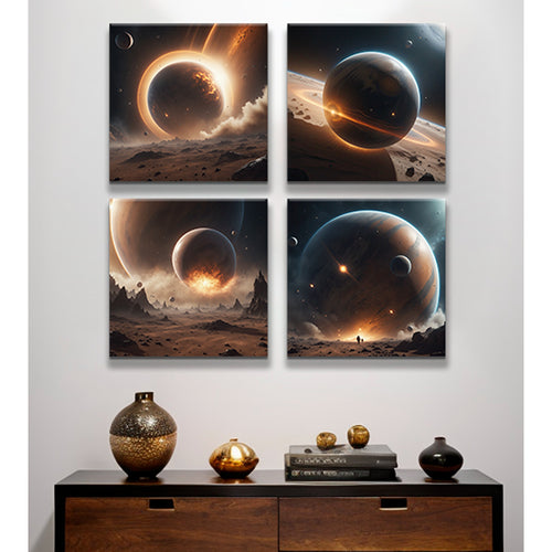 Set 4 Cuadros Decorativos Impreso Astronómico 43x43cm