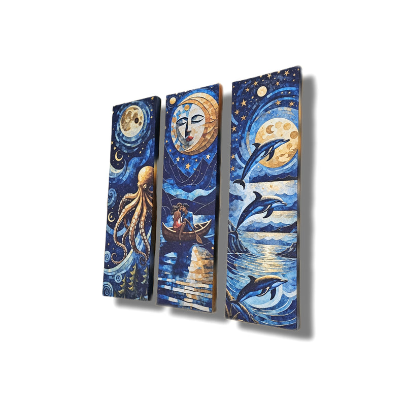 Set 3 Cuadros de Lienzo Noches De Luna 18x60cm Decorativos