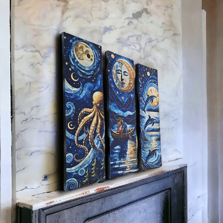 Set 3 Cuadros de Lienzo Noches De Luna 18x60cm Decorativos - Cuadros | Bylmo