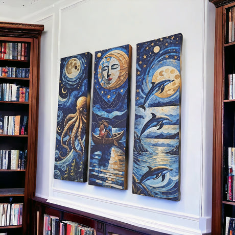 Set 3 Cuadros de Lienzo Noches De Luna 18x60cm Decorativos - Cuadros | Bylmo