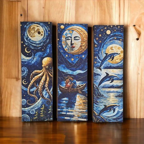 Set 3 Cuadros de Lienzo Noches De Luna 18x60cm Decorativos - Cuadros | Bylmo
