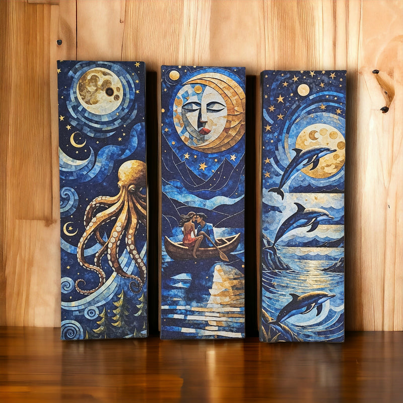 Set 3 Cuadros de Lienzo Noches De Luna 18x60cm Decorativos