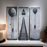 Set 3 Cuadros de Lienzo Escaleras Monocromáticas 18x60cm Decorativos - Cuadros | Bylmo