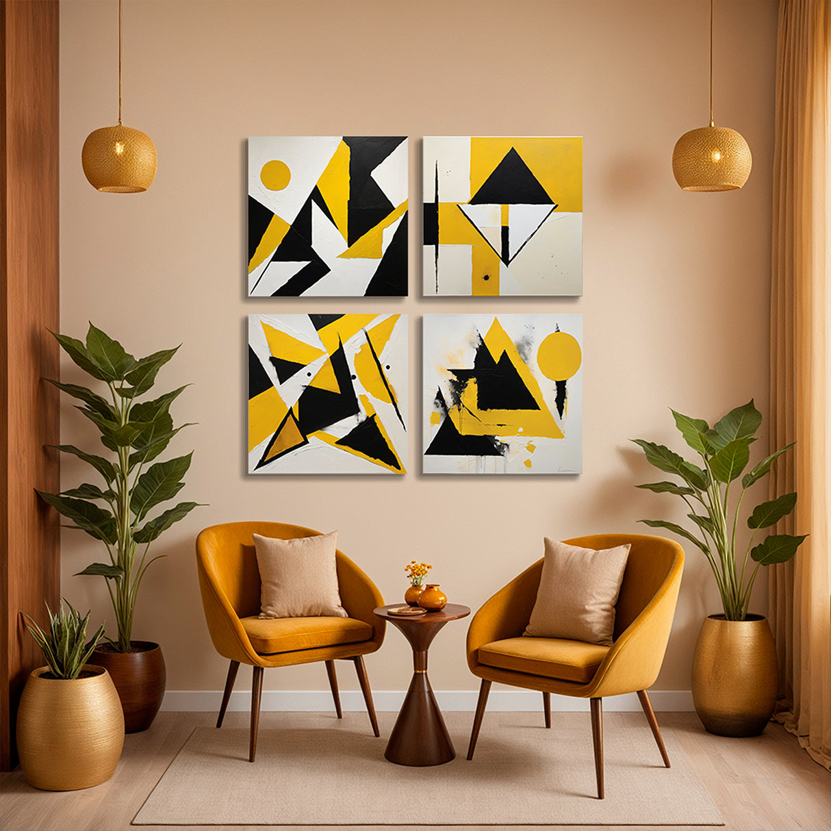 Set 4 Cuadros de Lienzo Geometría Energía Decorativos 43x43cm - Cuadros | Bylmo
