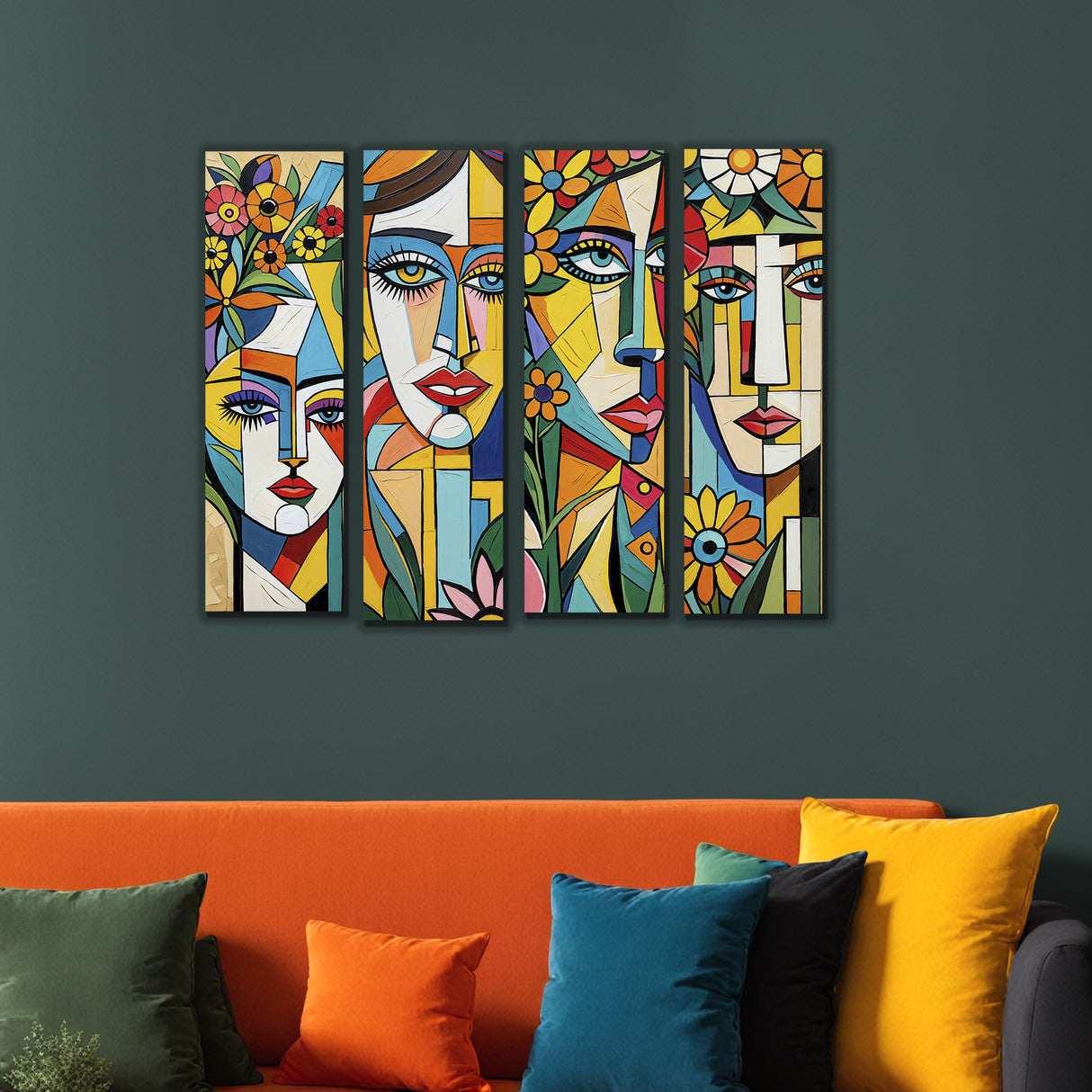 Set 4 Cuadros de Lienzo Rostros Decorativos 18x60cm - Cuadros | Bylmo