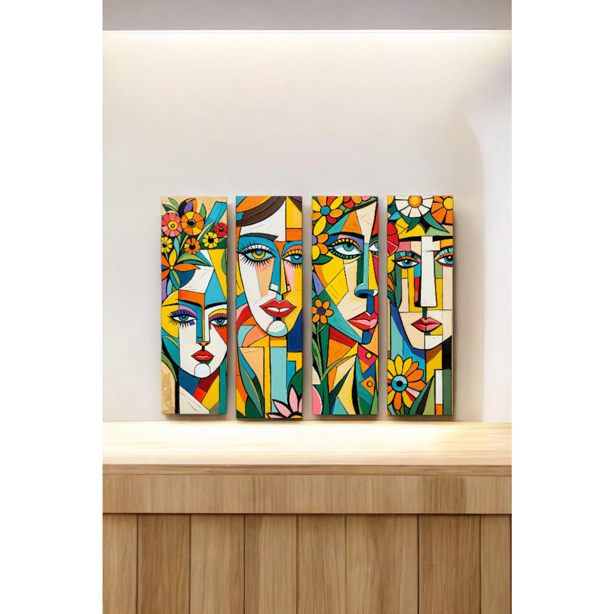 Set 4 Cuadros de Lienzo Rostros Decorativos 18x60cm - Cuadros | Bylmo