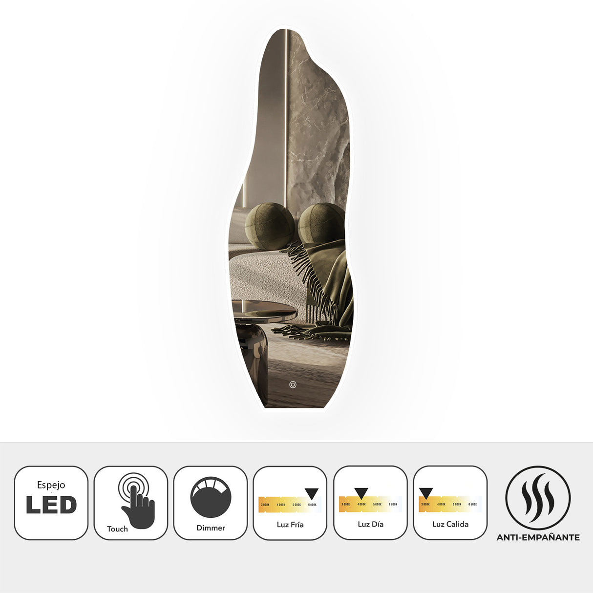 Espejo Led Asimétrico De Pared Moderno 50x150cm Sin Marco - Espejos Decorativos | Bylmo