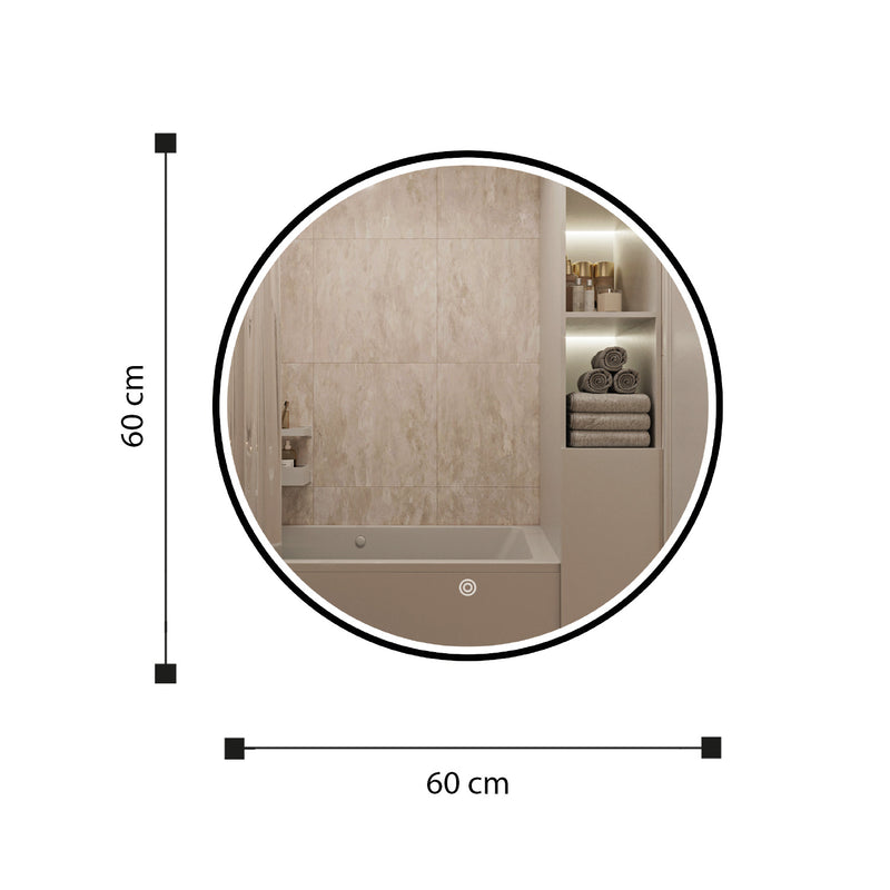 Espejo Led Redondo De Pared Moderno 60x60cm Con Marco Metálico