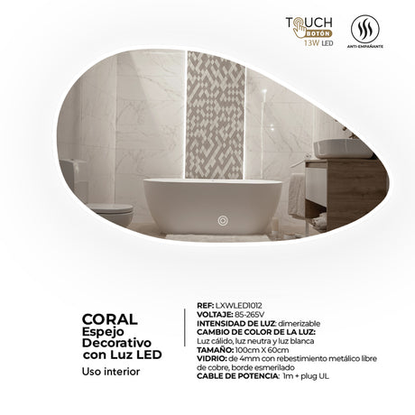 Espejo Led Ovalado De Pared Moderno 100x60cm Sin Marco - Espejos Decorativos | Bylmo